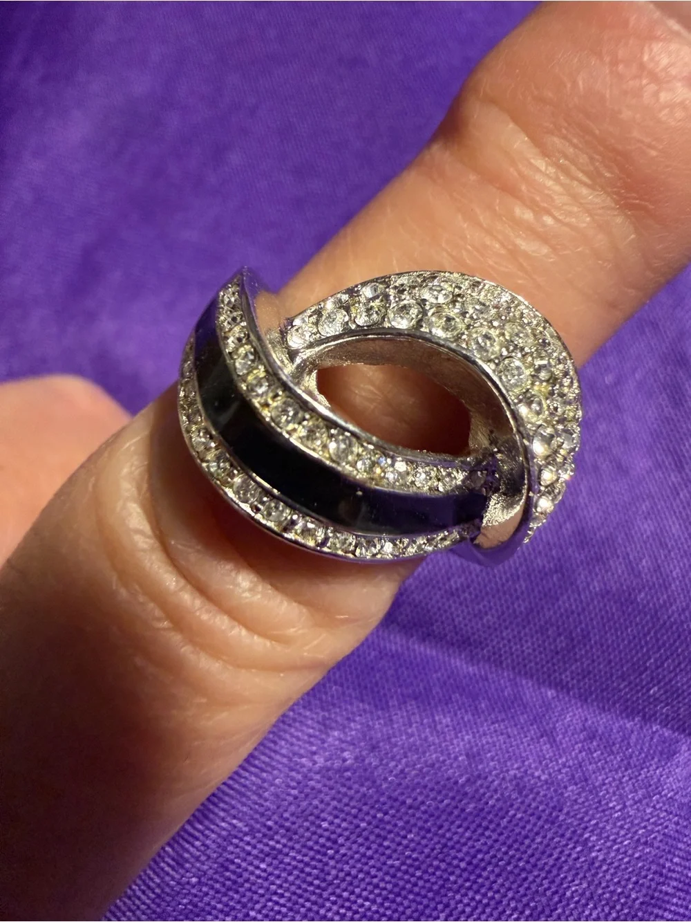 Park Lane Black & Silver Crystal Swirl Statement Ring Size 8 New